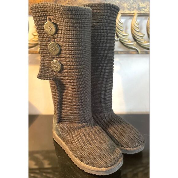 UGG 5819 Cardy Knitted Black Boots Women’s Size 7 Medium - Picture 2 of 11